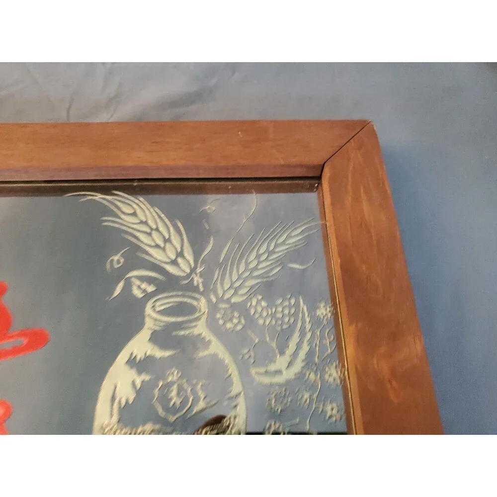 Vtg Antique Stroh's Beer Seven Ounces Mirror Sign Advertisement W/ Wooden Frame